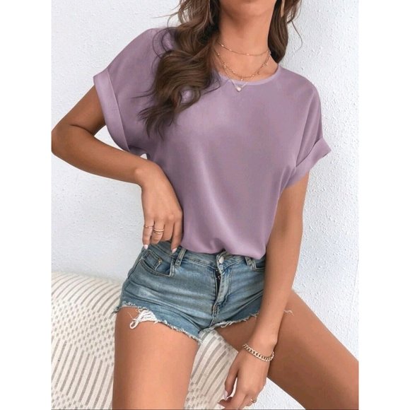 SHEIN Tops - Shein tall solid batwing sleev blouse Crewneck T-Shirt, Women’s M